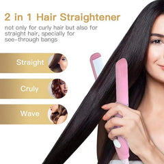 Portable 2-in-1 Hair Straightener & Curler – Ceramic Thermostatic Flat Iron for Wet & Dry Hair Styling | Ideal for Travel & Everyday Use (Random Color)
